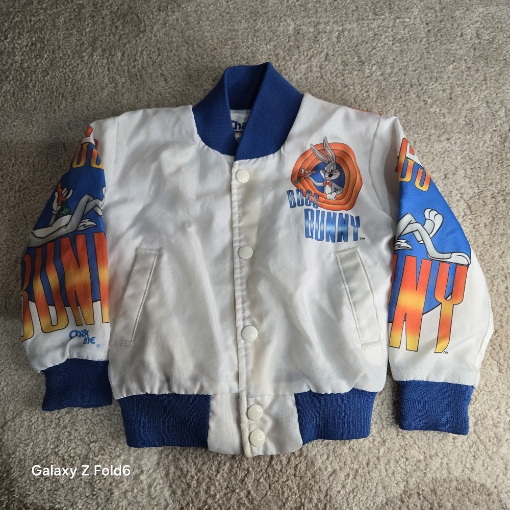Vintage 90s Chalkline Bugs Bunny Satin Bomber Jacket Kids 4T